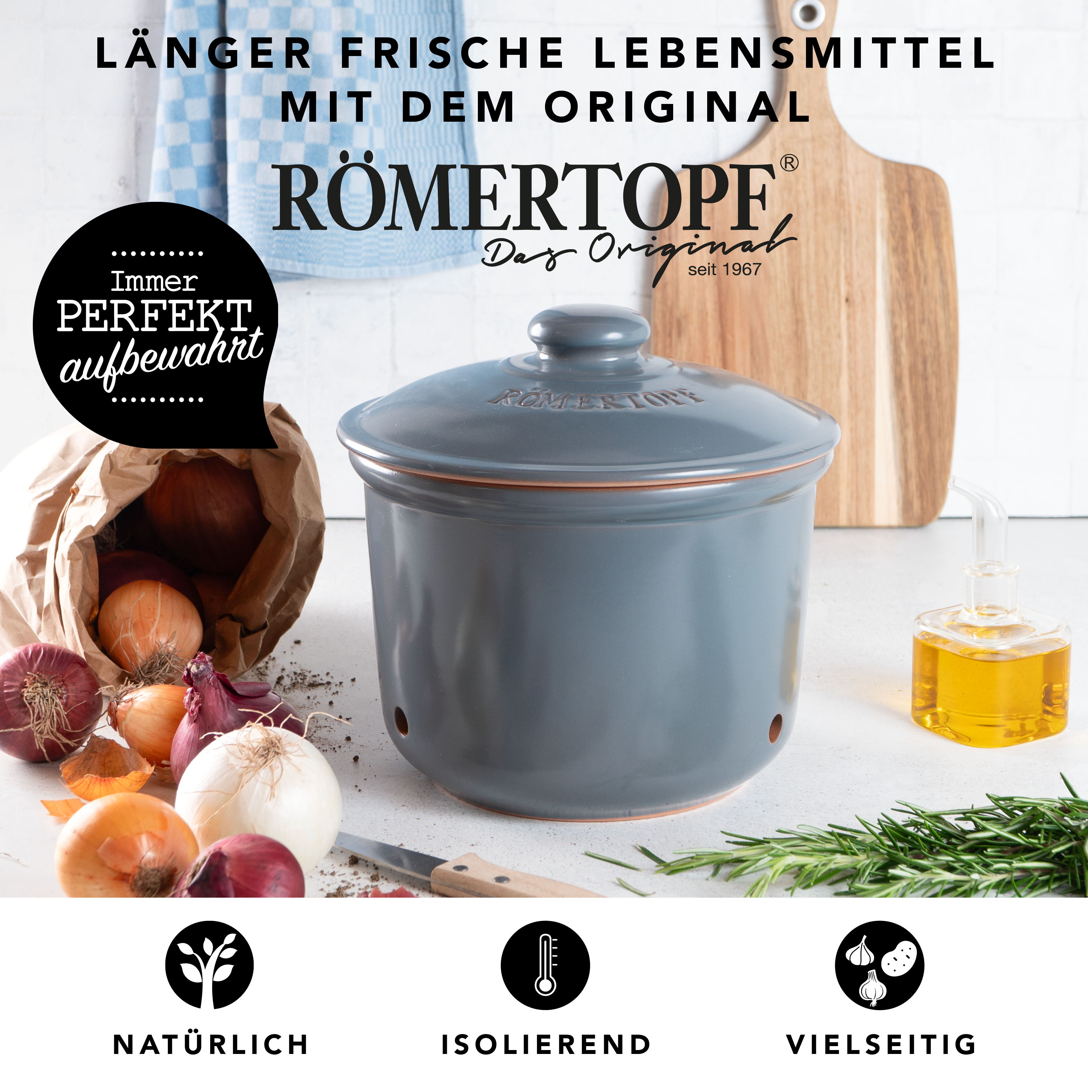 Römertopf Frische-Topf MAXI Zwiebel Blau Grau 9145292 Vorteile