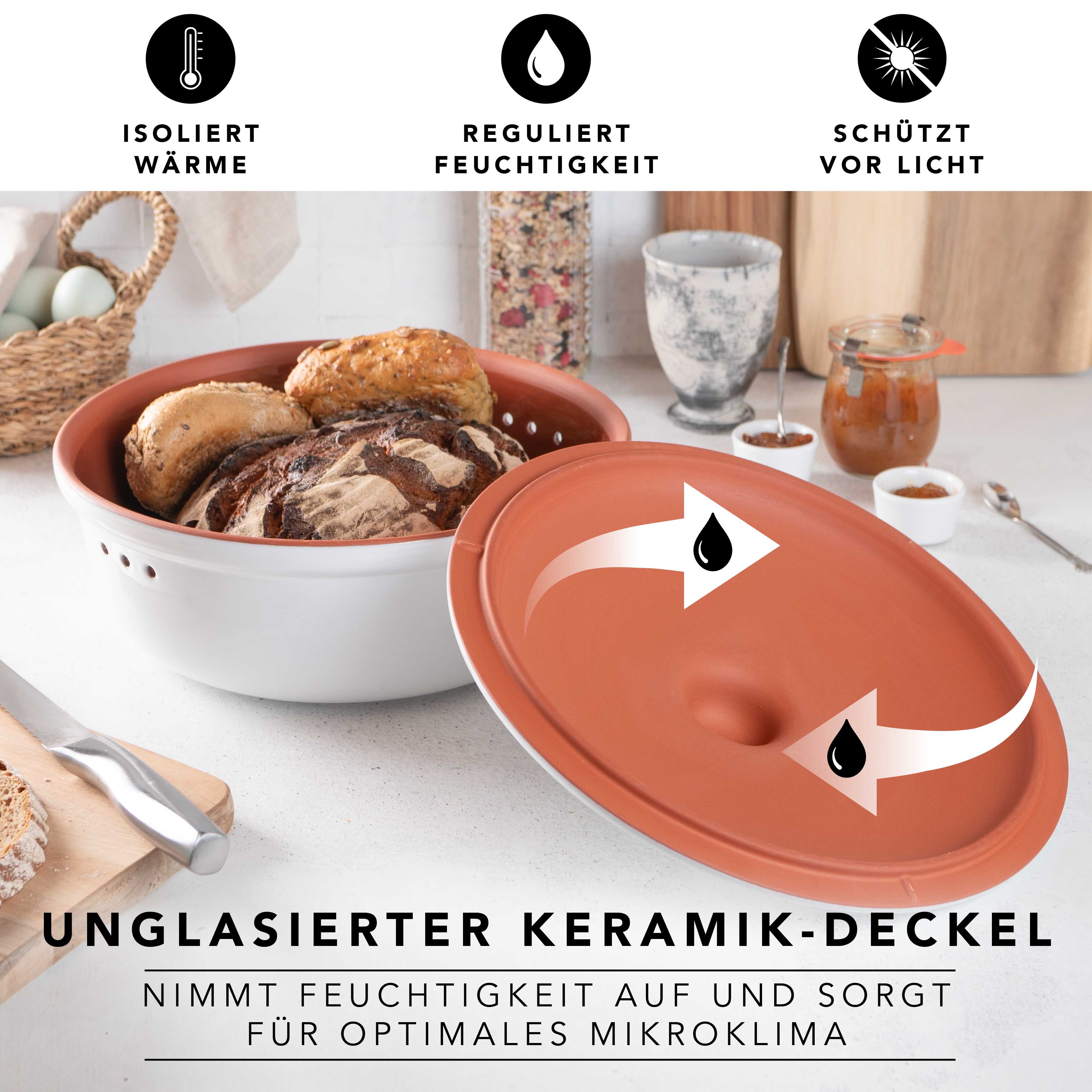 Römertopf Brotfrische Topf rund Weiß 9185211 Deckel