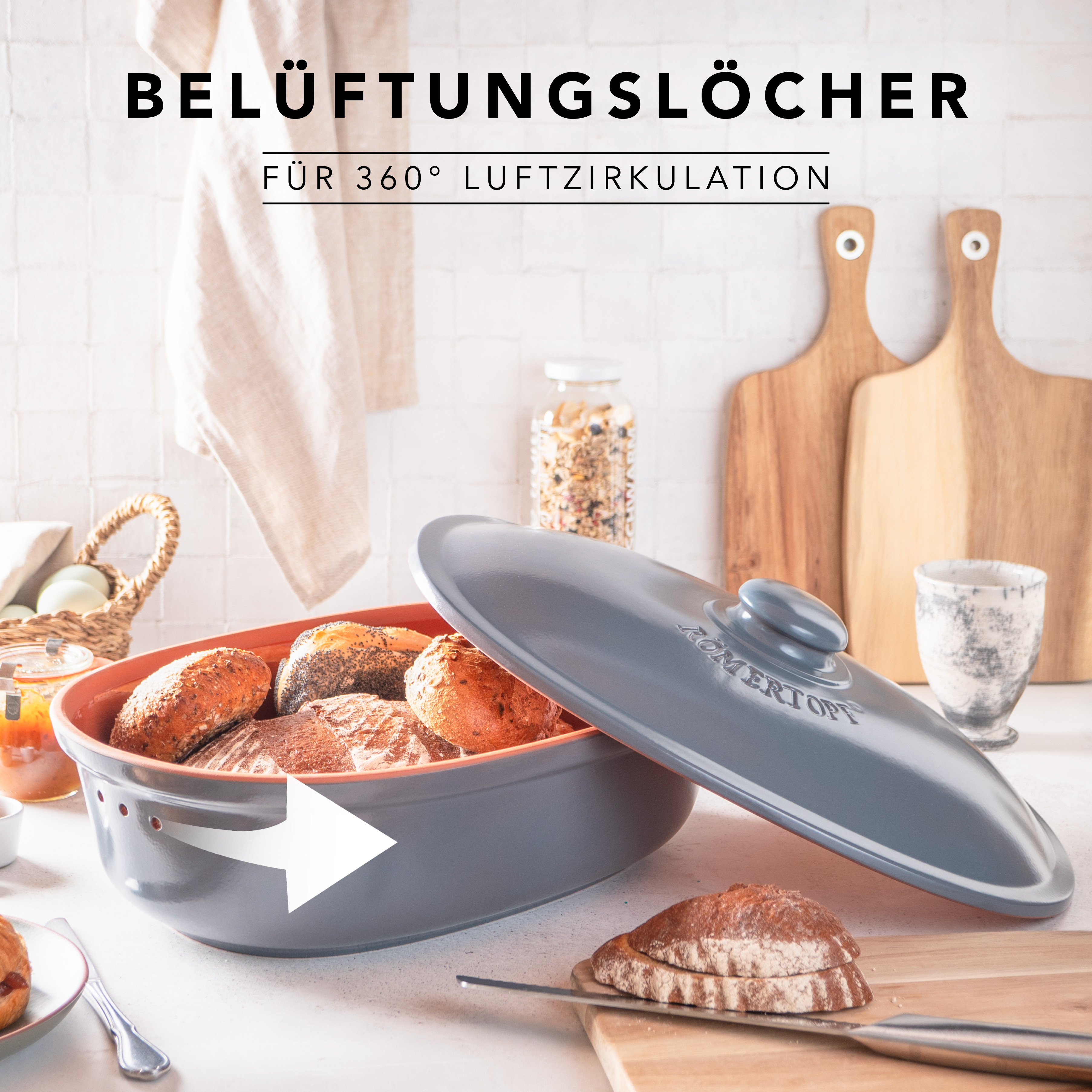 Römertopf Brot Frische Topf MAXI Blau Grau 9185392 Lüftung