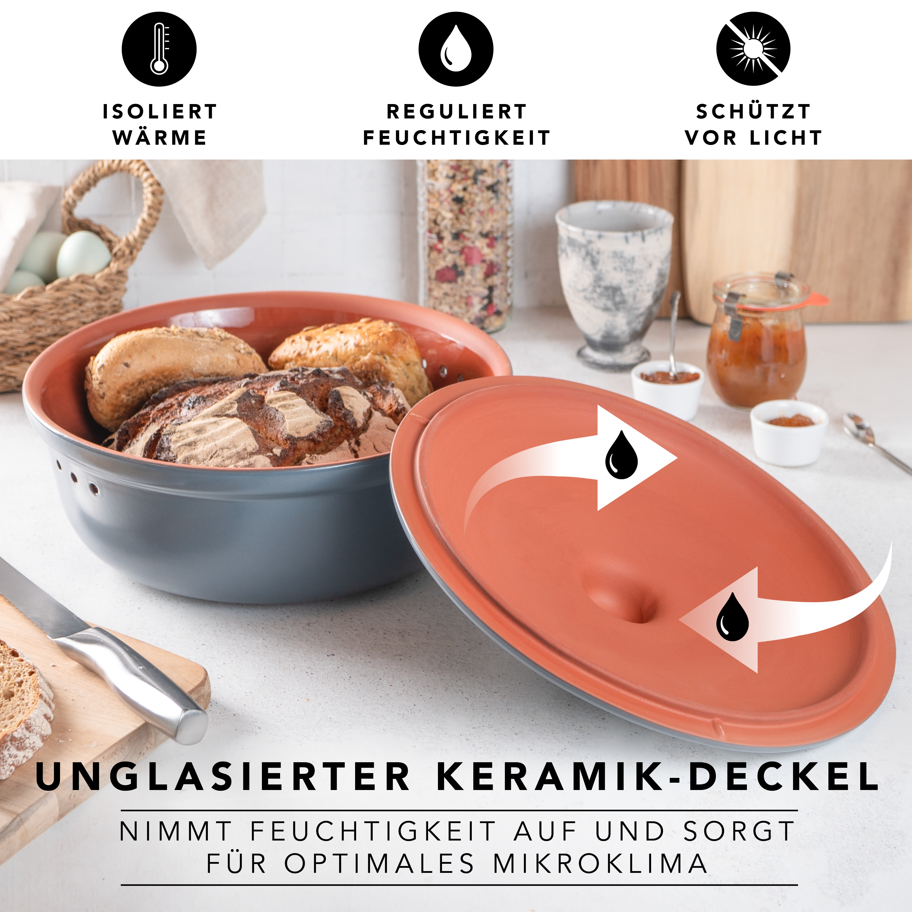 Römertopf Brotfrische Topf rund Blau Grau 9185292 Deckel