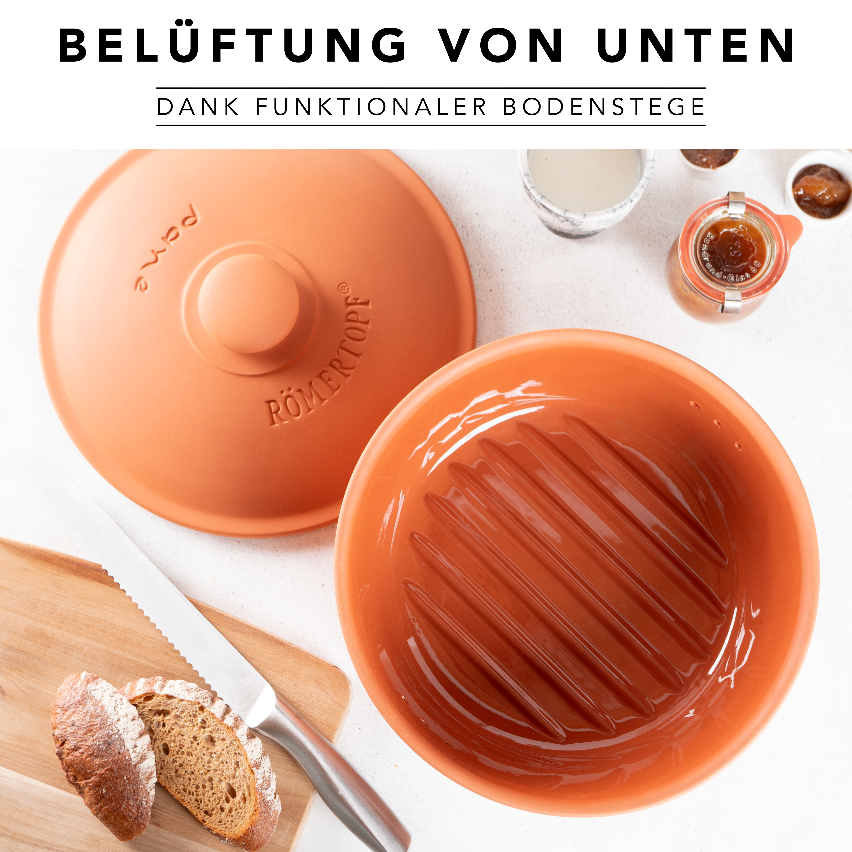 Römertopf Brotfrische Topf rund Terracotta 9185281 Rippen