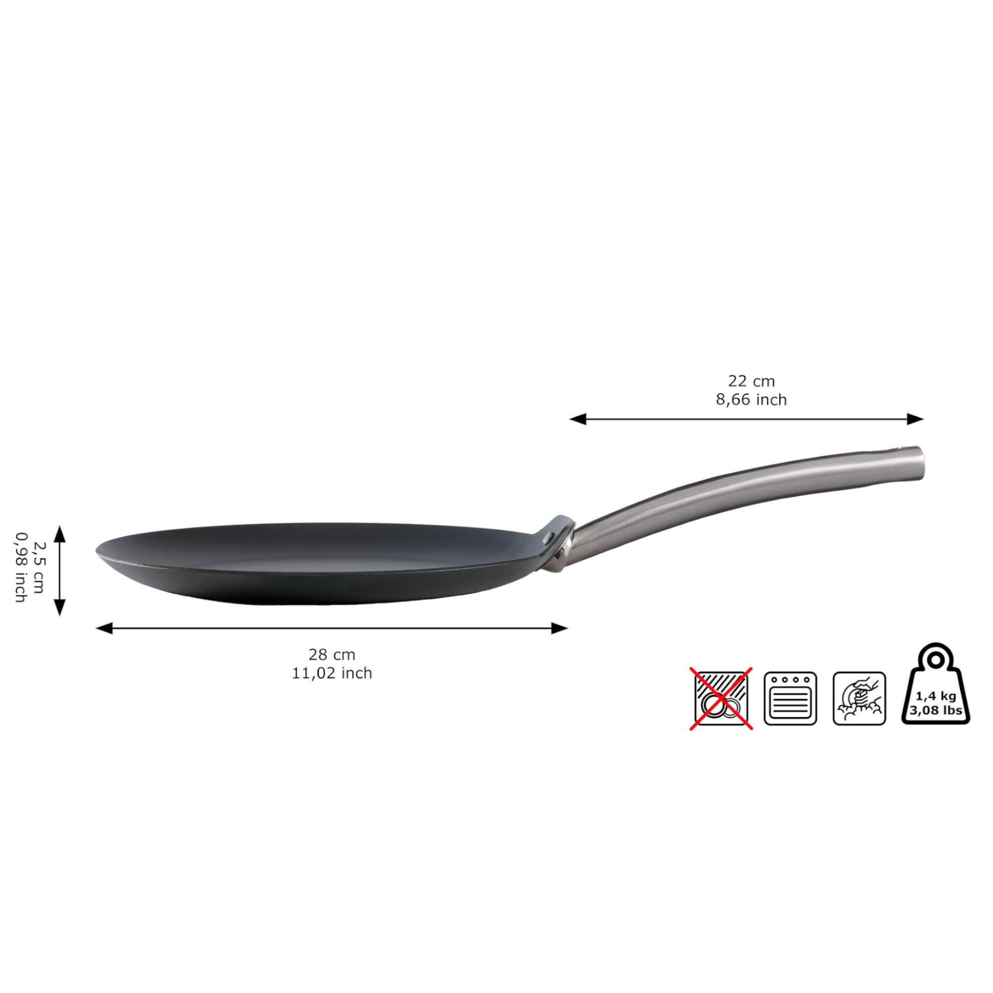 Skottsberg Crêpe Pfanne Carbon Steel 28 cm Maße