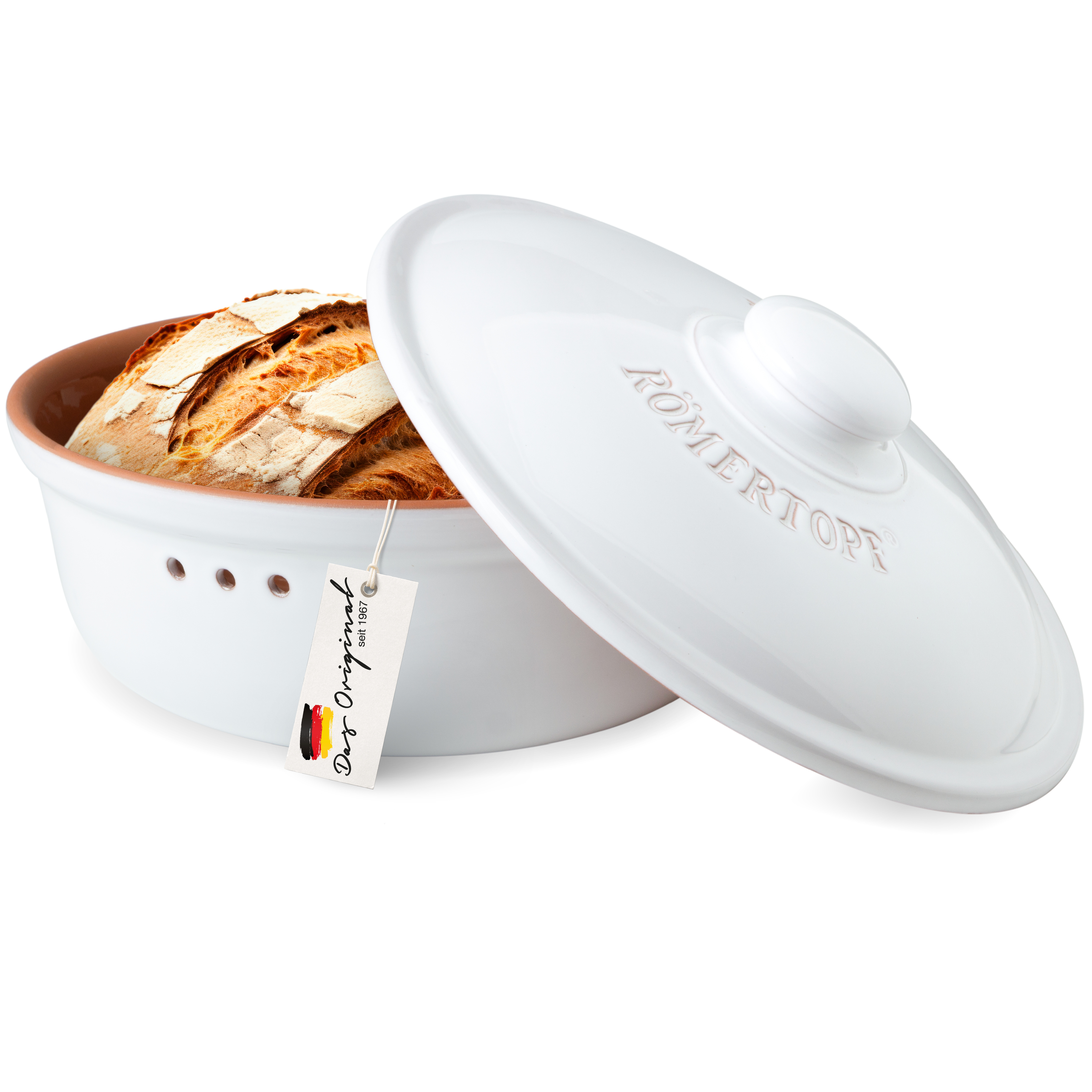 Römertopf Brotfrische Topf rund Weiß 9185211 Made in Germany