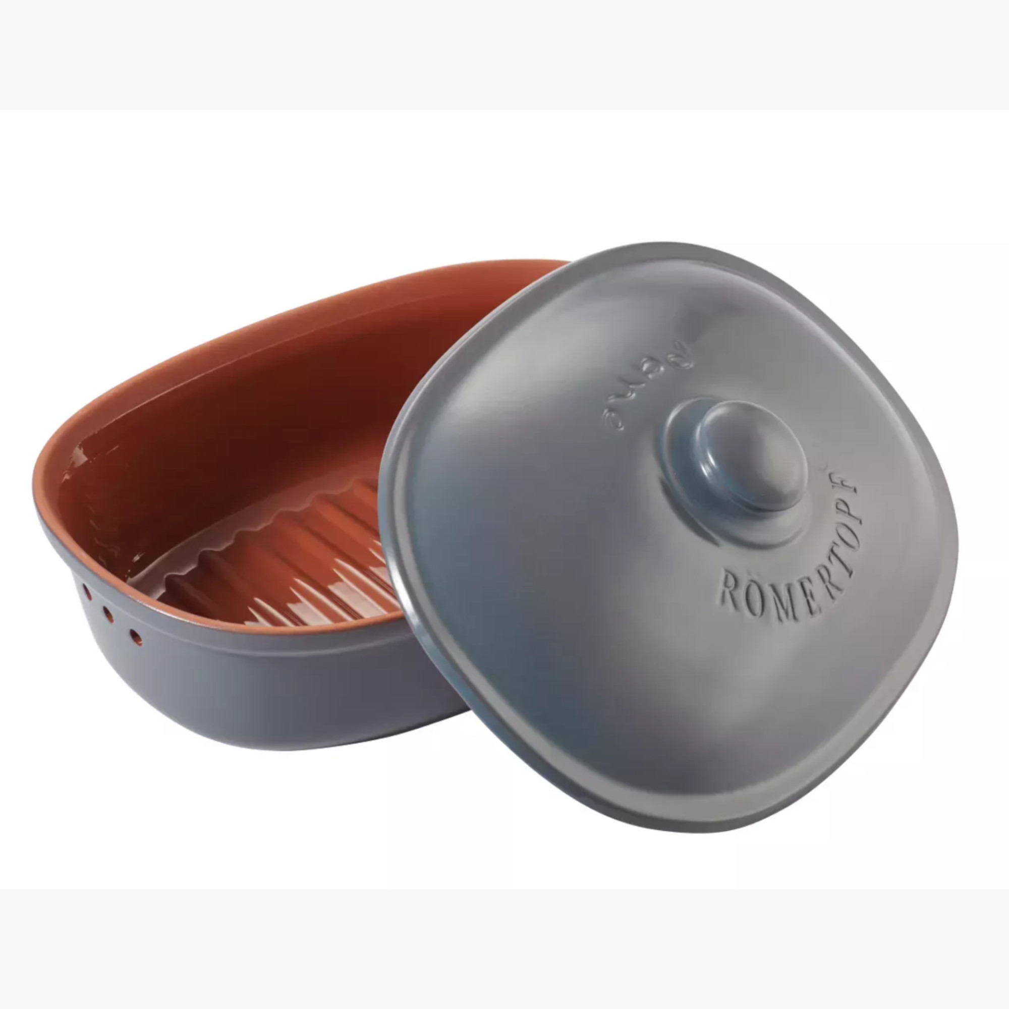 Römertopf MEDI Brot-Frische-Topf oval Blau Grau schräg