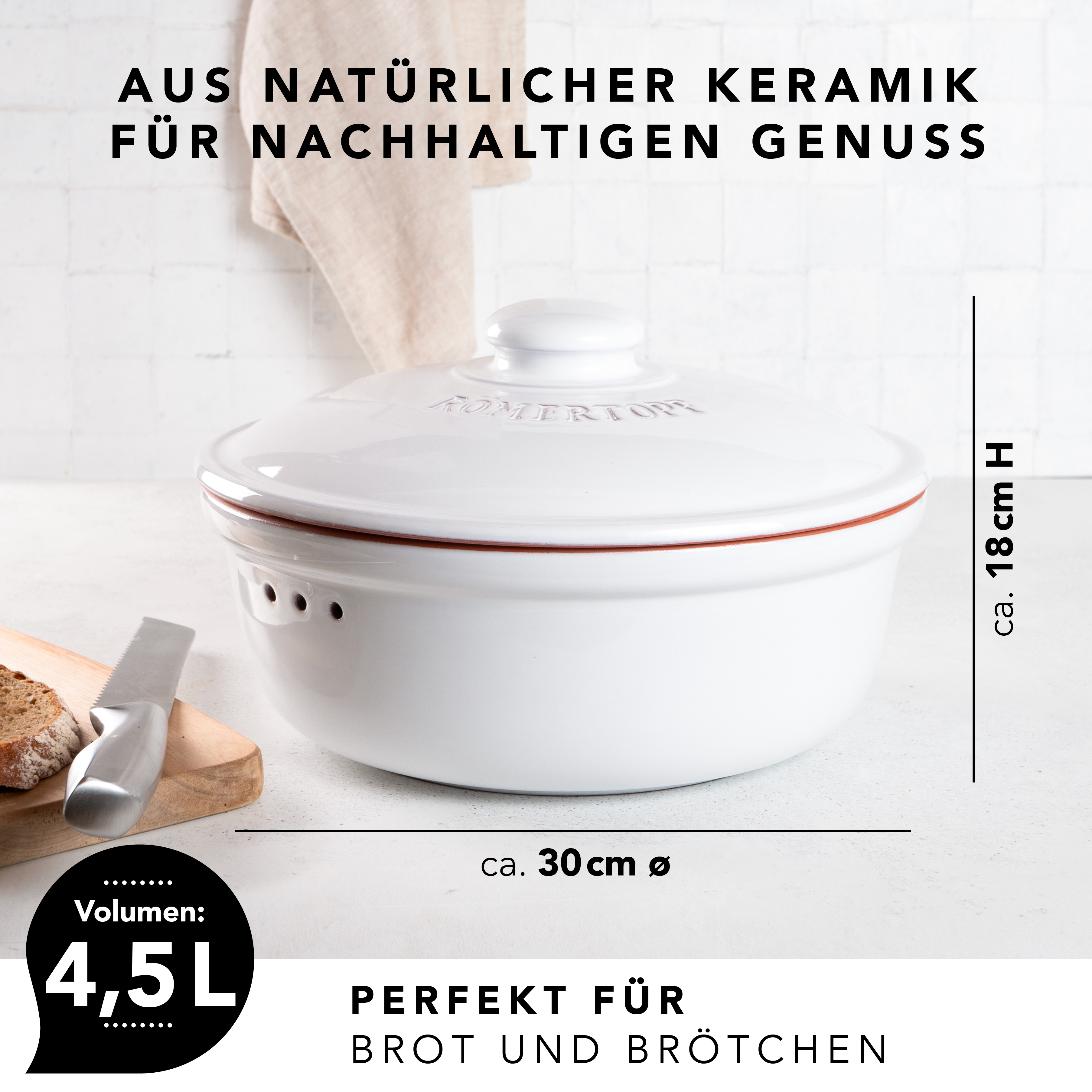 Römertopf Brotfrische Topf rund Weiß 9185211 Maße