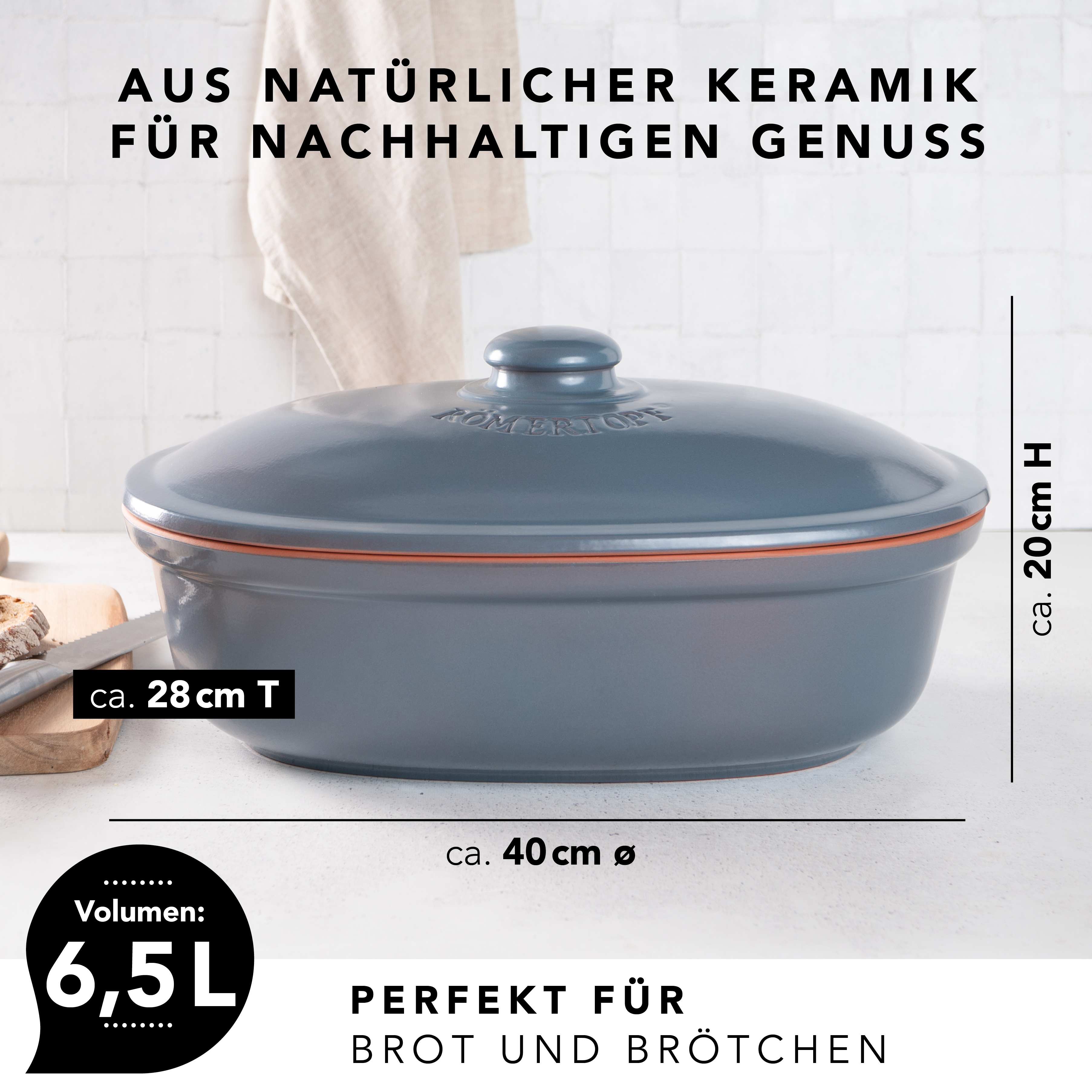 Römertopf Brot Frische Topf MAXI Blau Grau 9185392 Maße