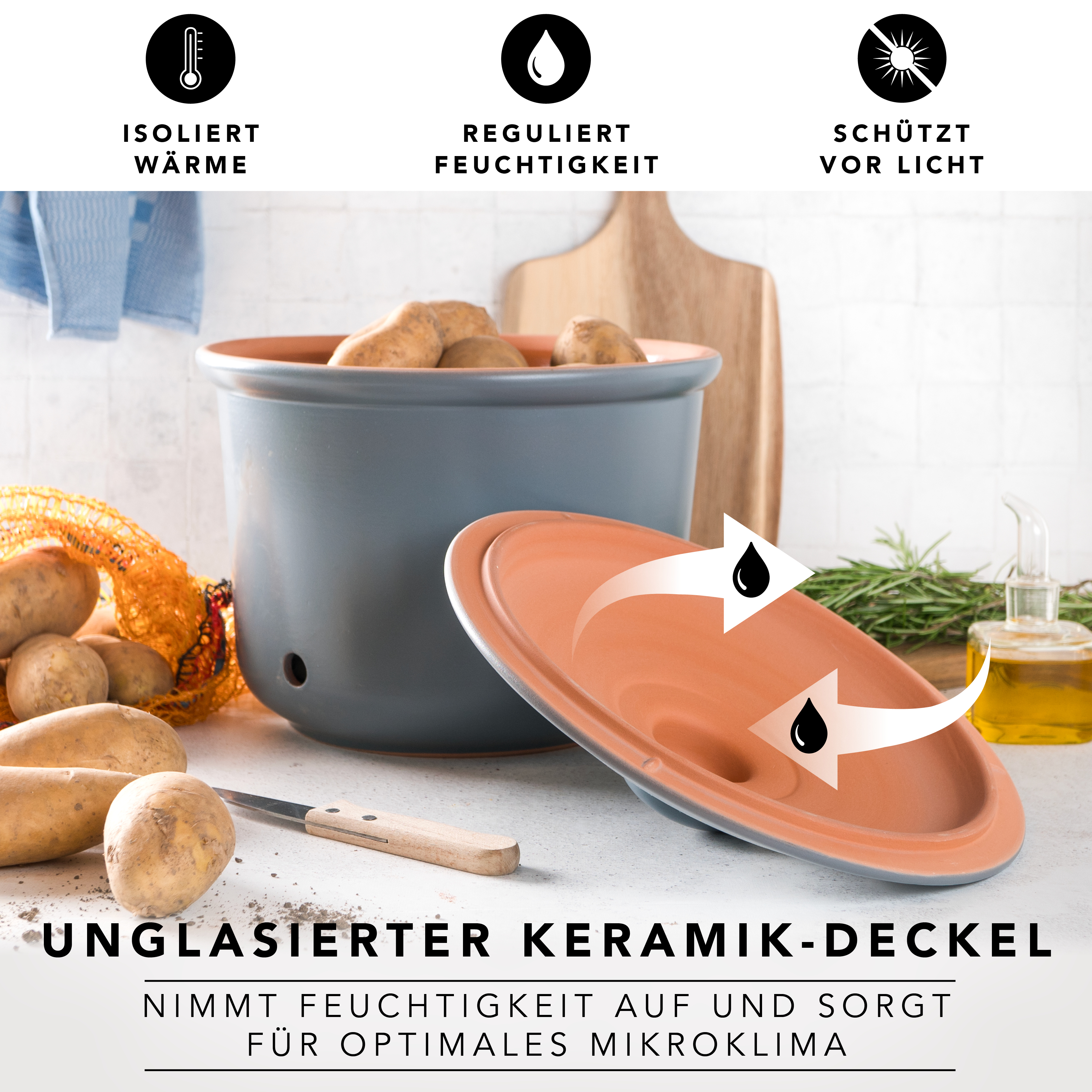 Römertopf Frische-Topf MAXI PLUS Kartoffel Blau Grau 9145392 Deckel