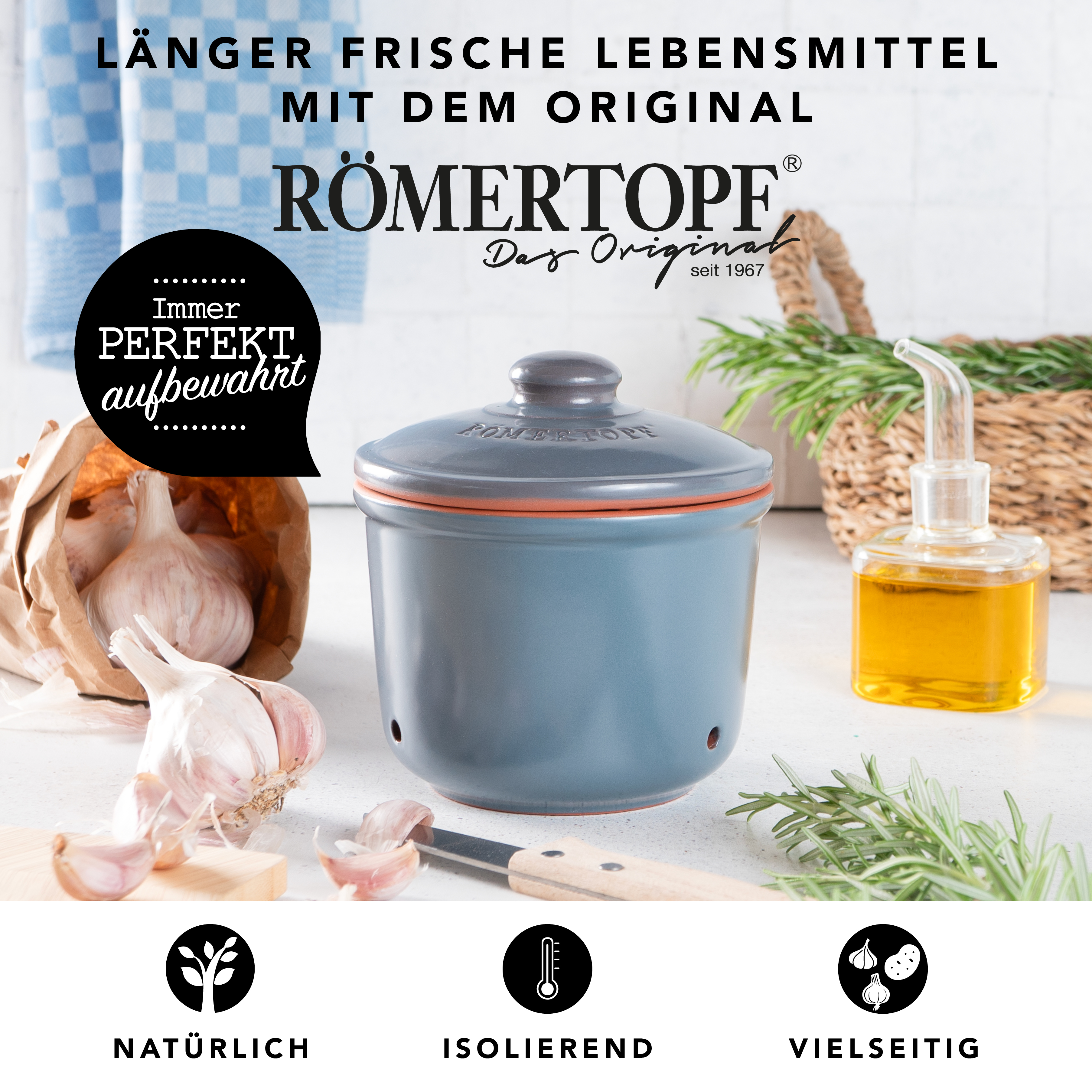 Römertopf Frische-Topf MINI Knoblauch blau grau 9145192 Vorteile