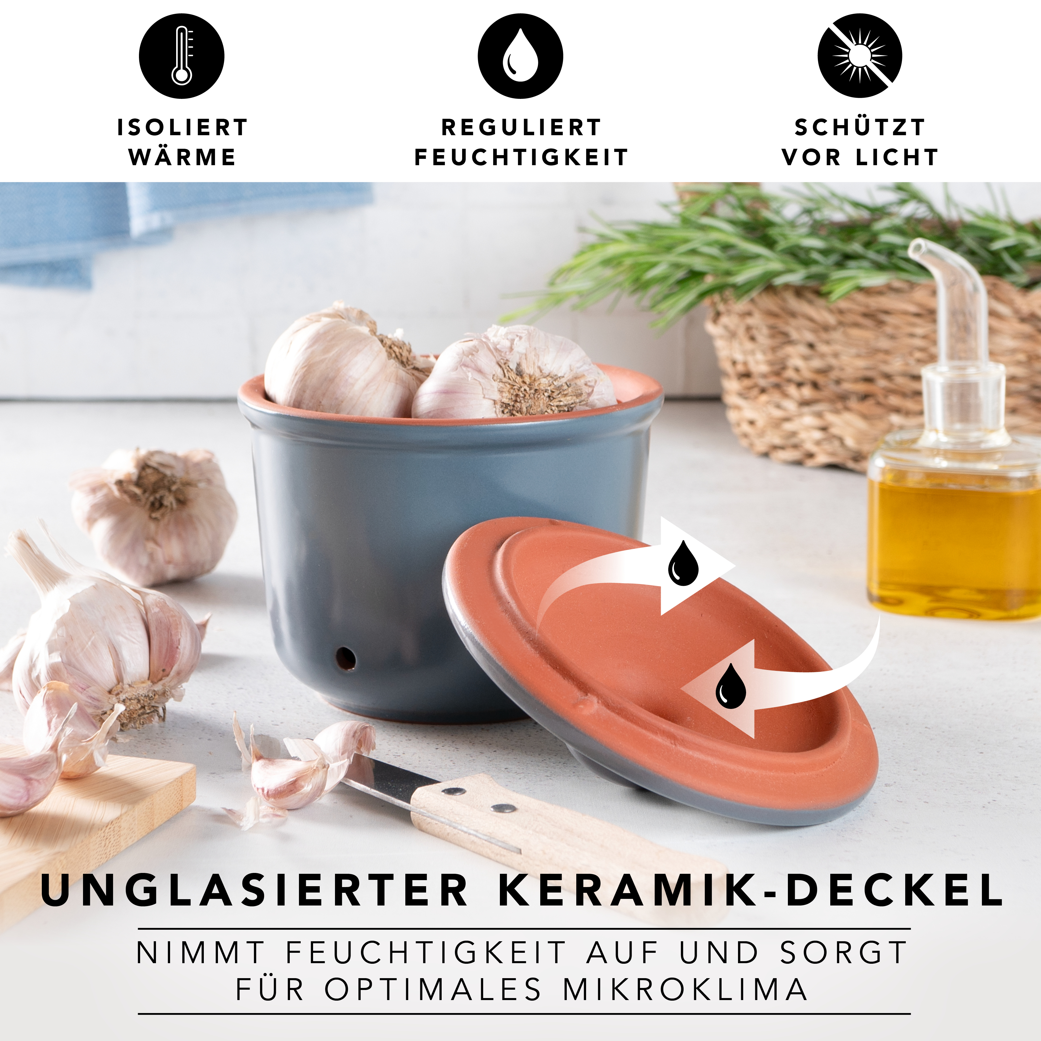 Römertopf Frische-Topf MINI Knoblauch blau grau 9145192 Deckel