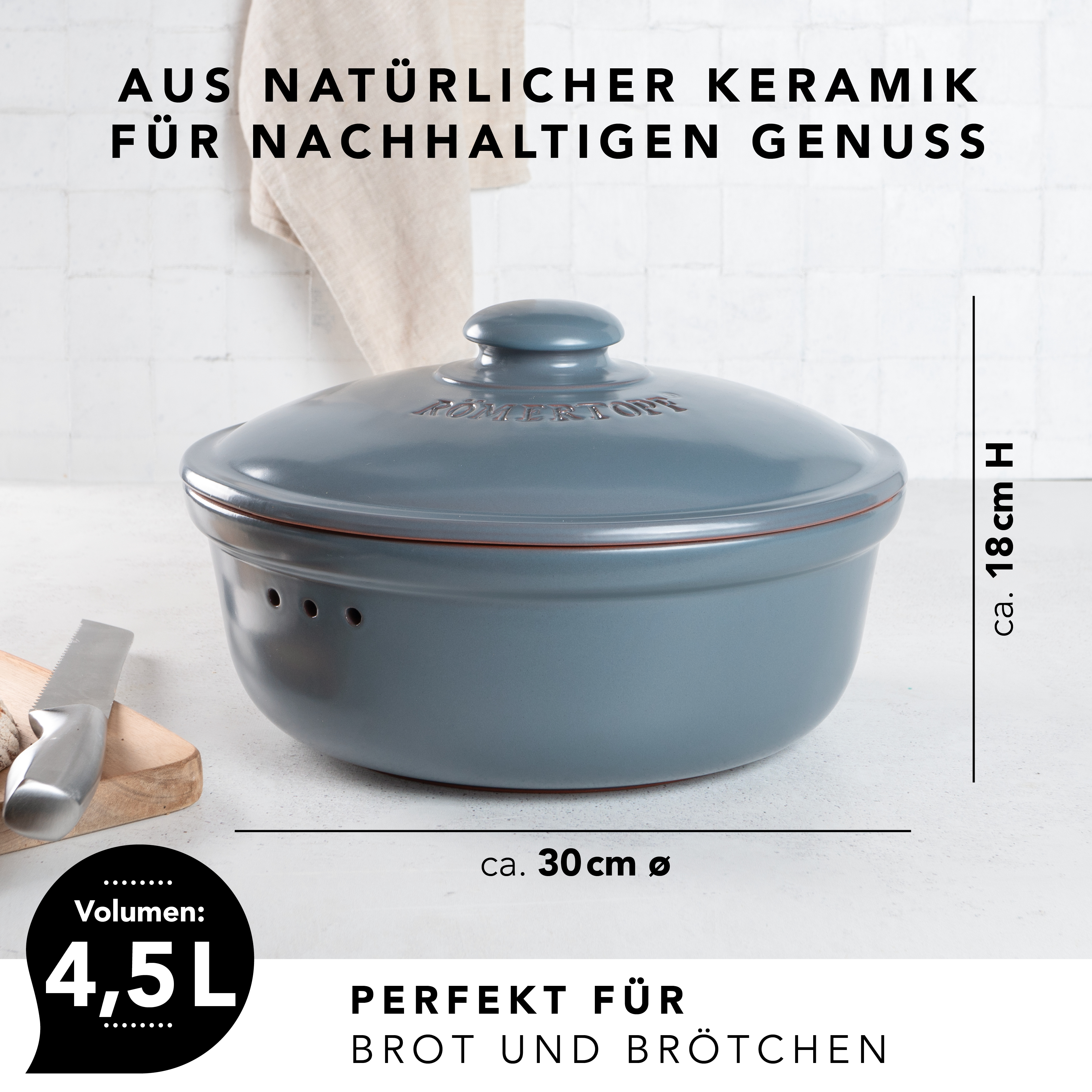 Römertopf Brotfrische Topf rund Blau Grau 9185292 Maße
