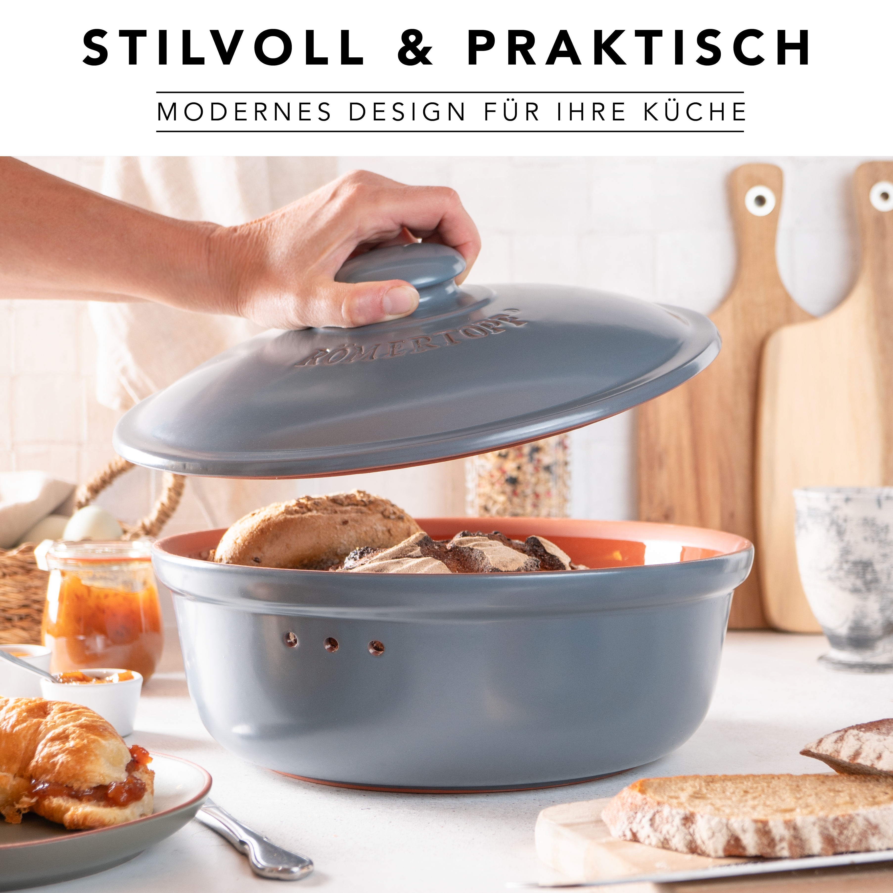 Römertopf Brotfrische Topf rund Blau Grau 9185292 Ambiente