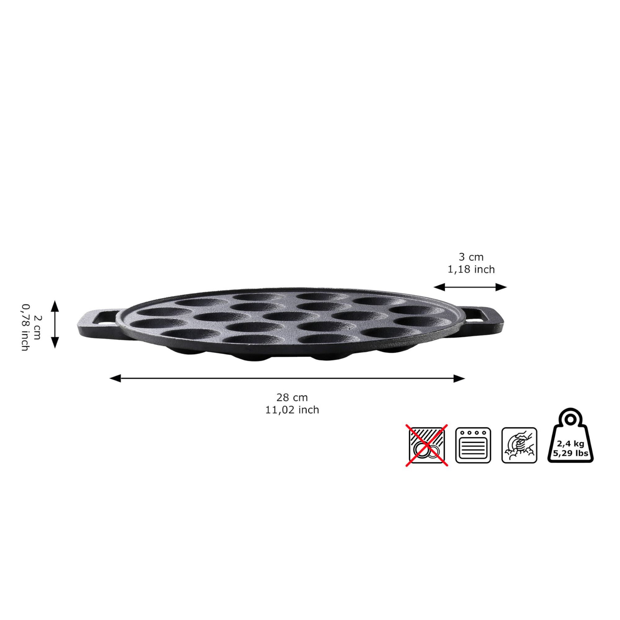 Skottsberg Poffertjes Pfanne Cast Iron 24 cm Maße