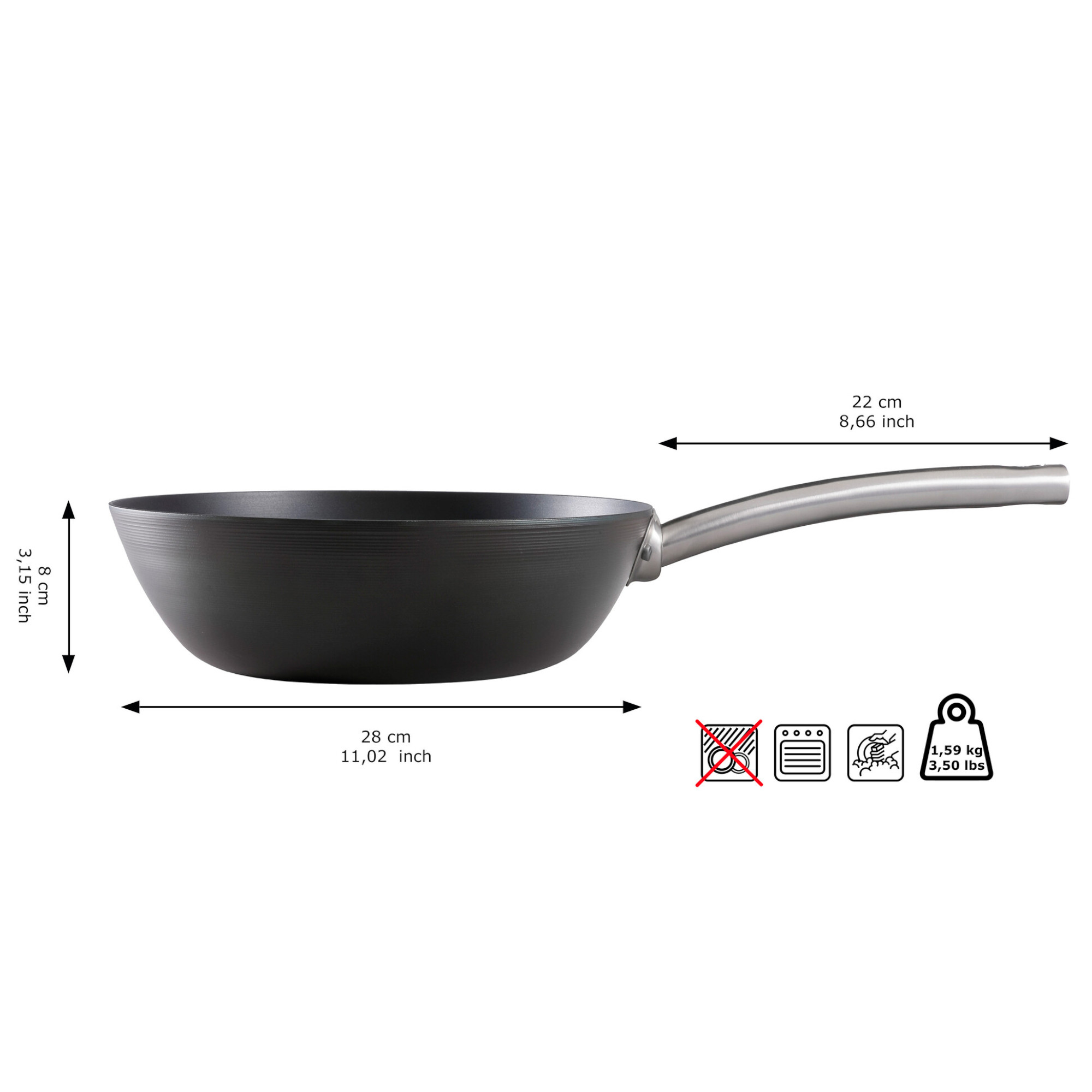 Skottsberg Wok Carbon Steel 28 cm Maße