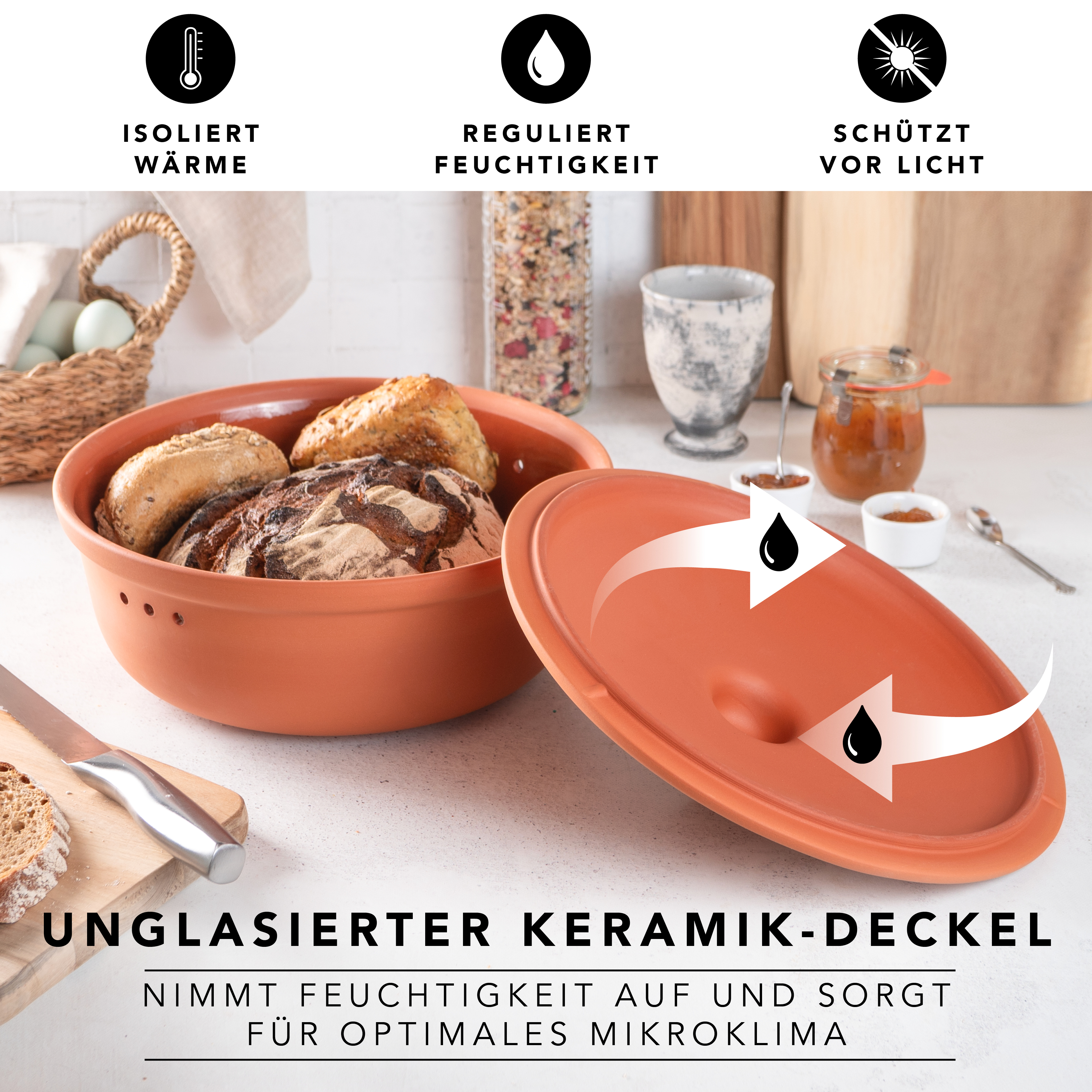 Römertopf Brotfrische Topf rund Terracotta 9185281 Deckel