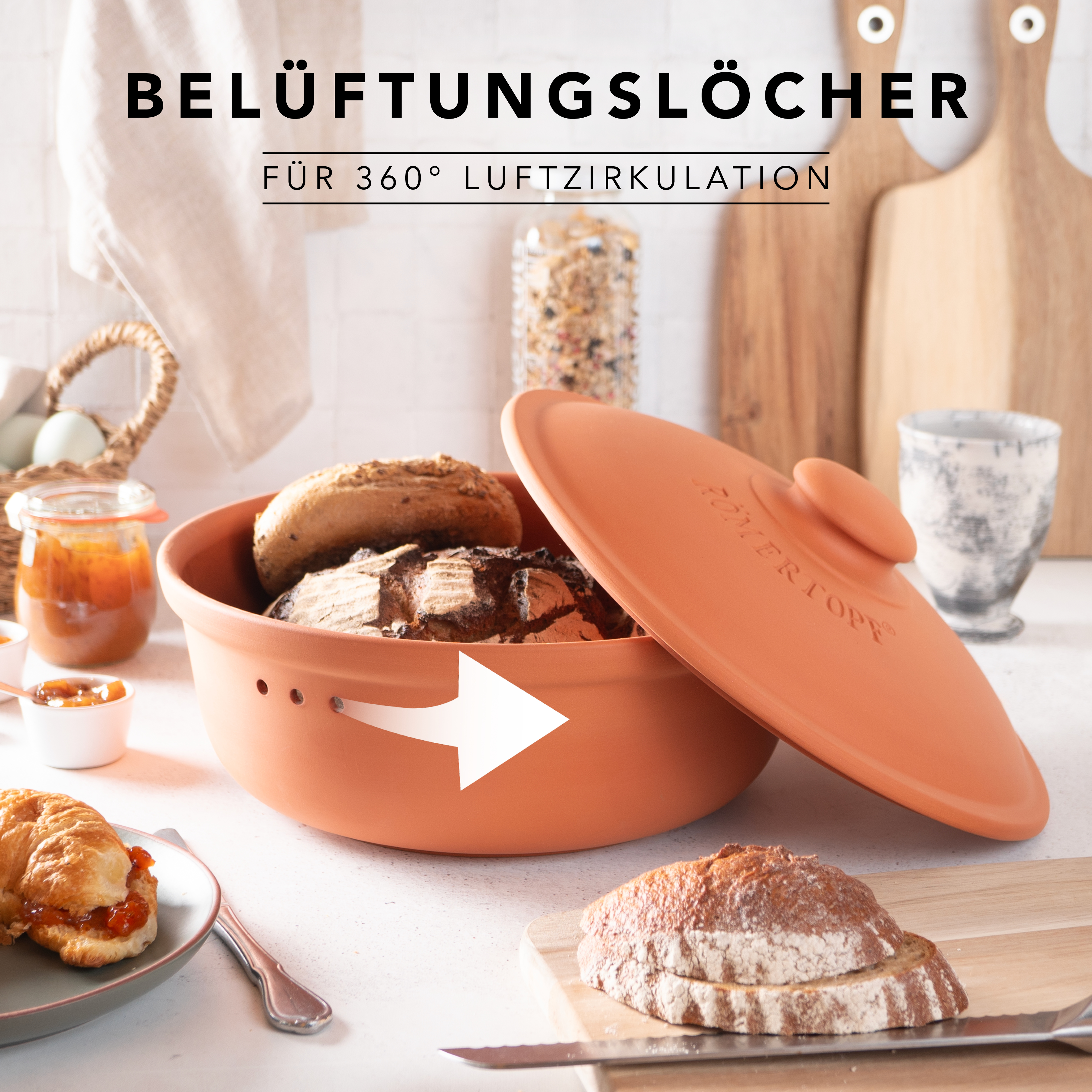 Römertopf Brotfrische Topf rund Terracotta 9185281 Lüftung