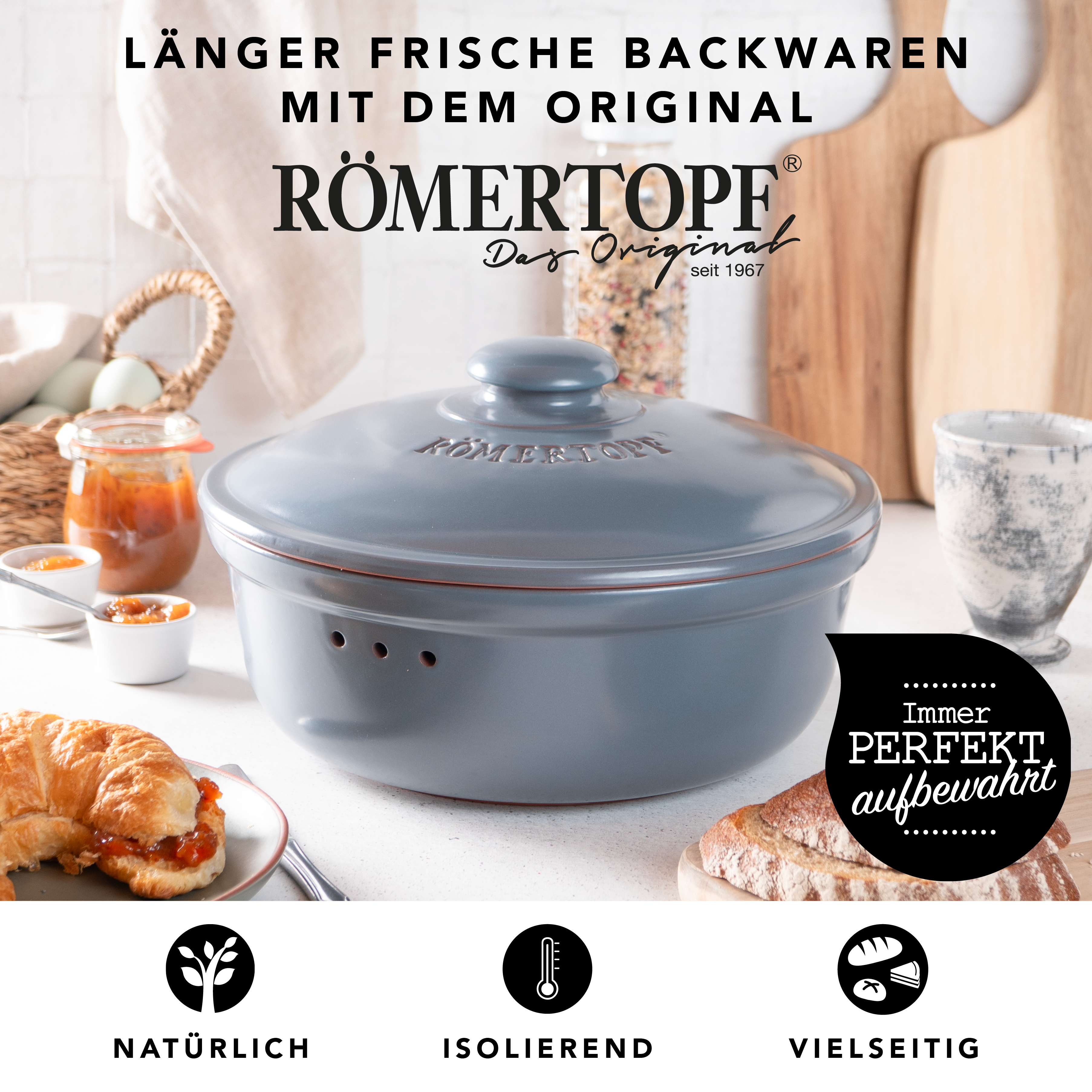Römertopf Brotfrische Topf rund Blau Grau 9185292 Aufbewahrungg