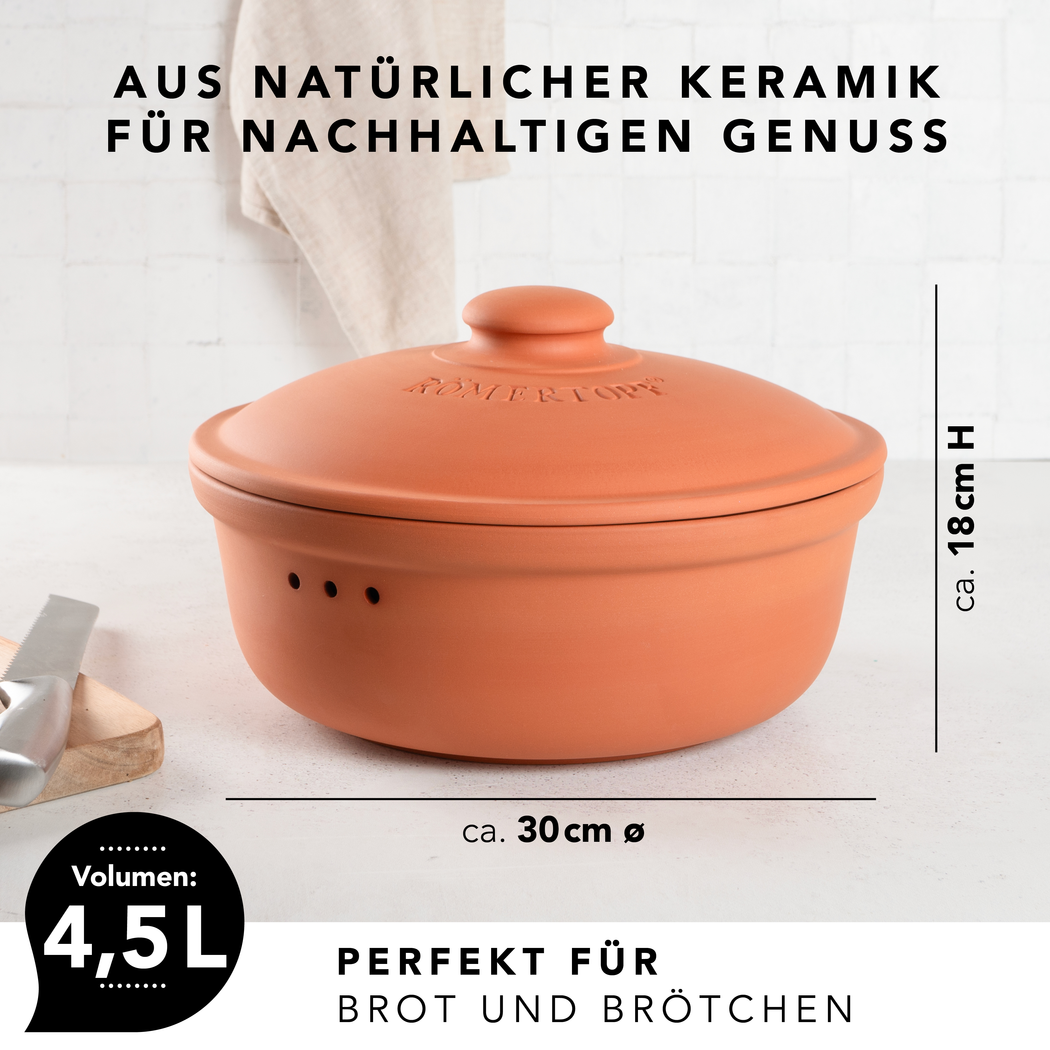 Römertopf Brotfrische Topf rund Terracotta 9185281 Maße