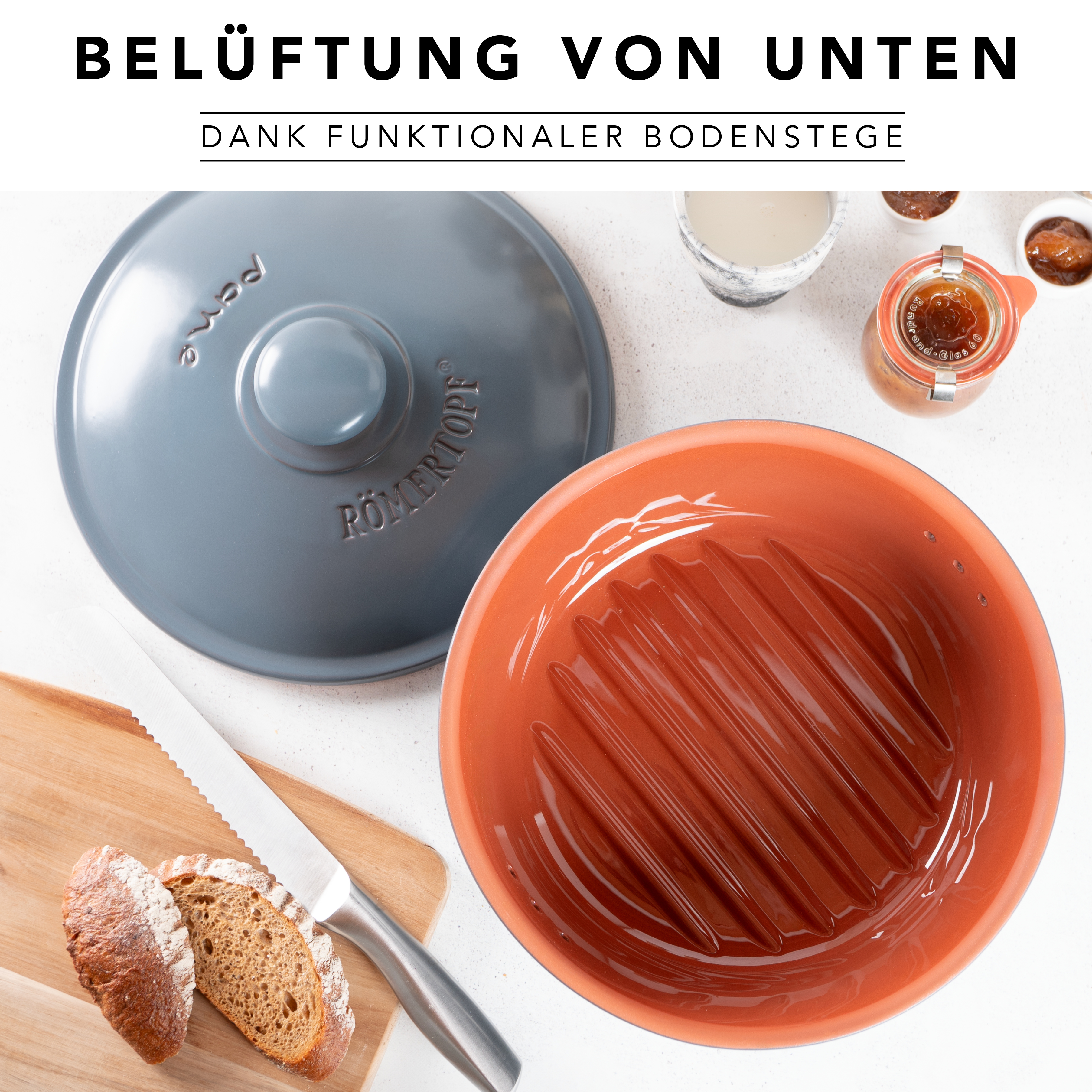 Römertopf Brotfrische Topf rund Blau Grau 9185292 Rippen