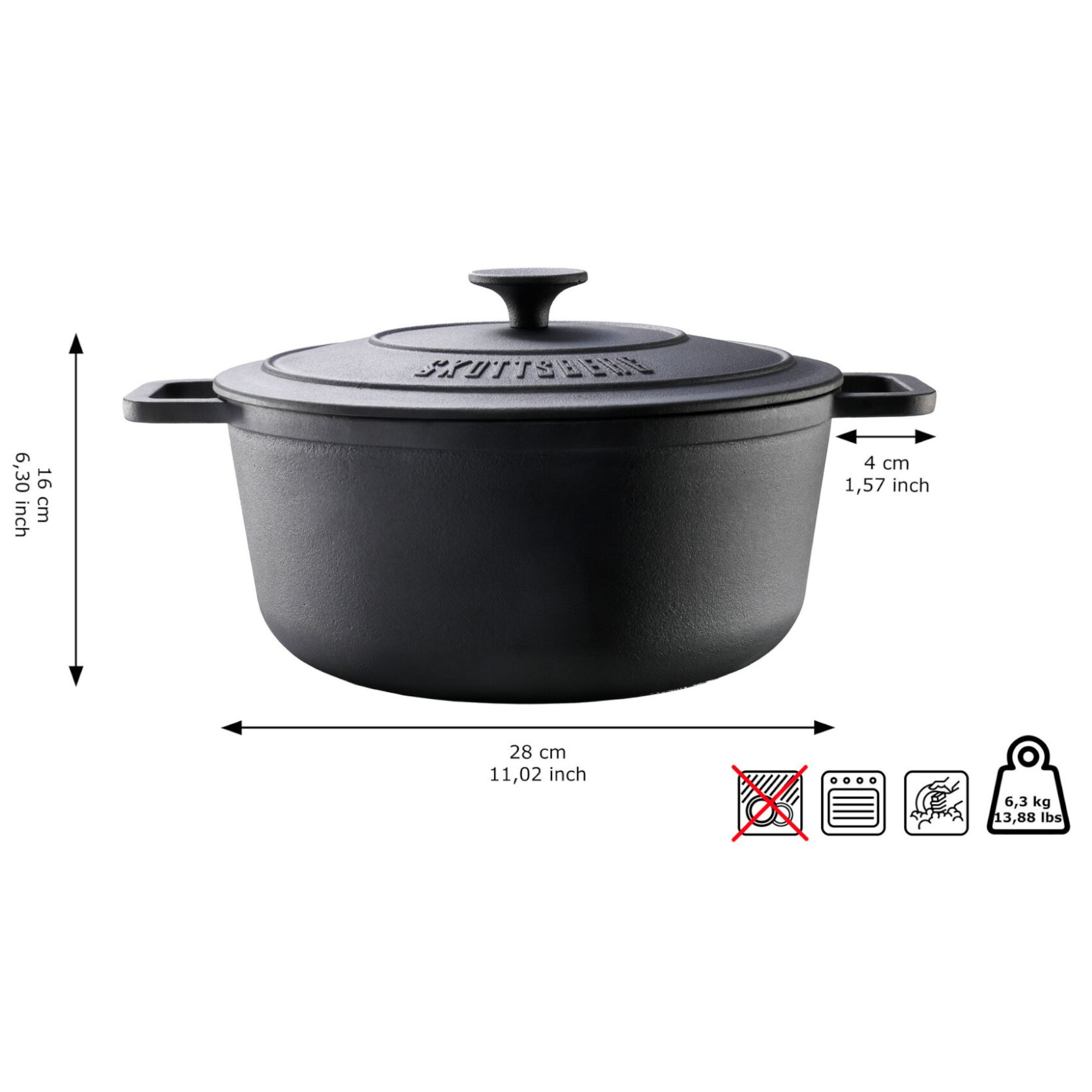 Skottsberg Topf Cast Iron 28 cm Maße