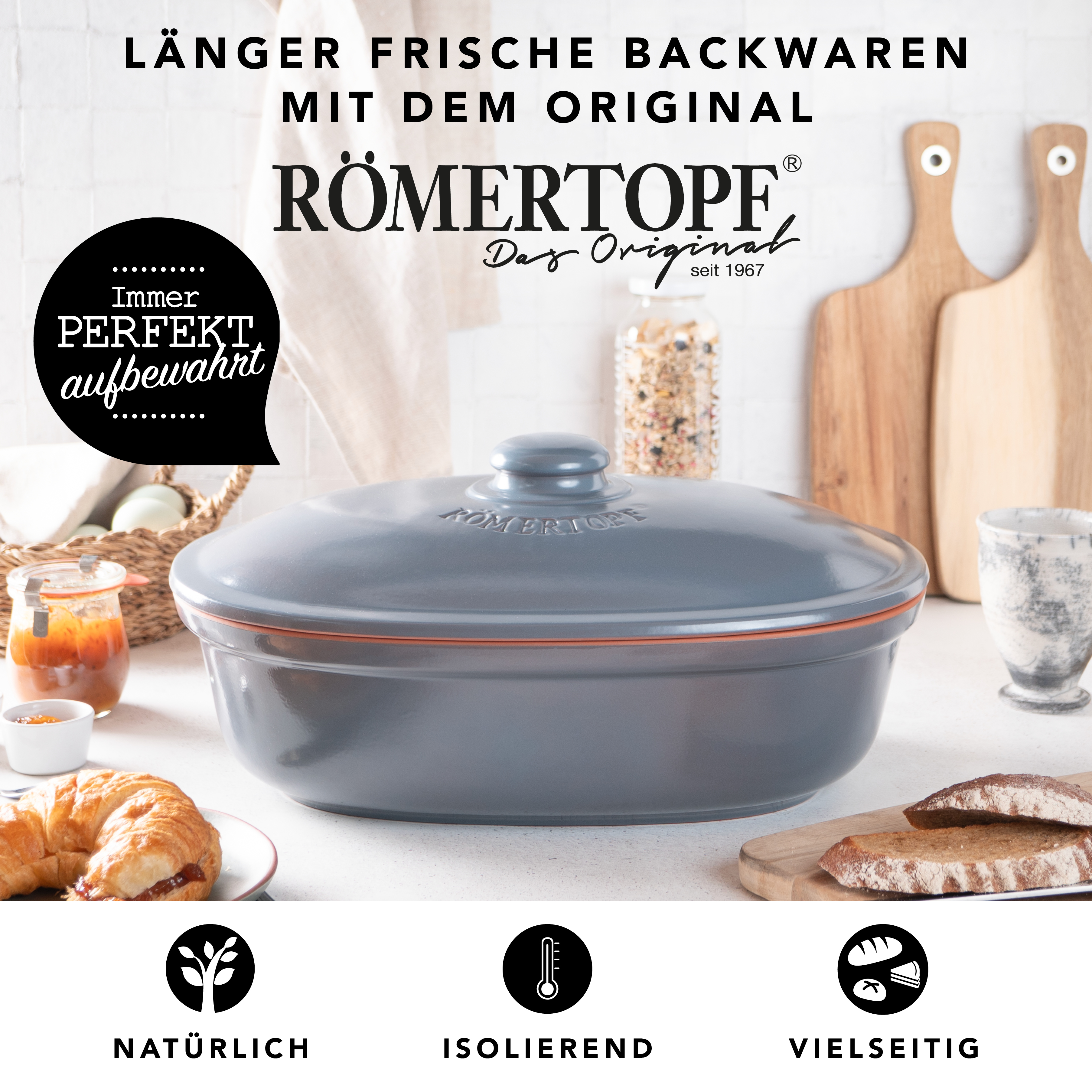 Römertopf Brot Frische Topf MAXI Blau Grau 9185392 Aufbewahrung