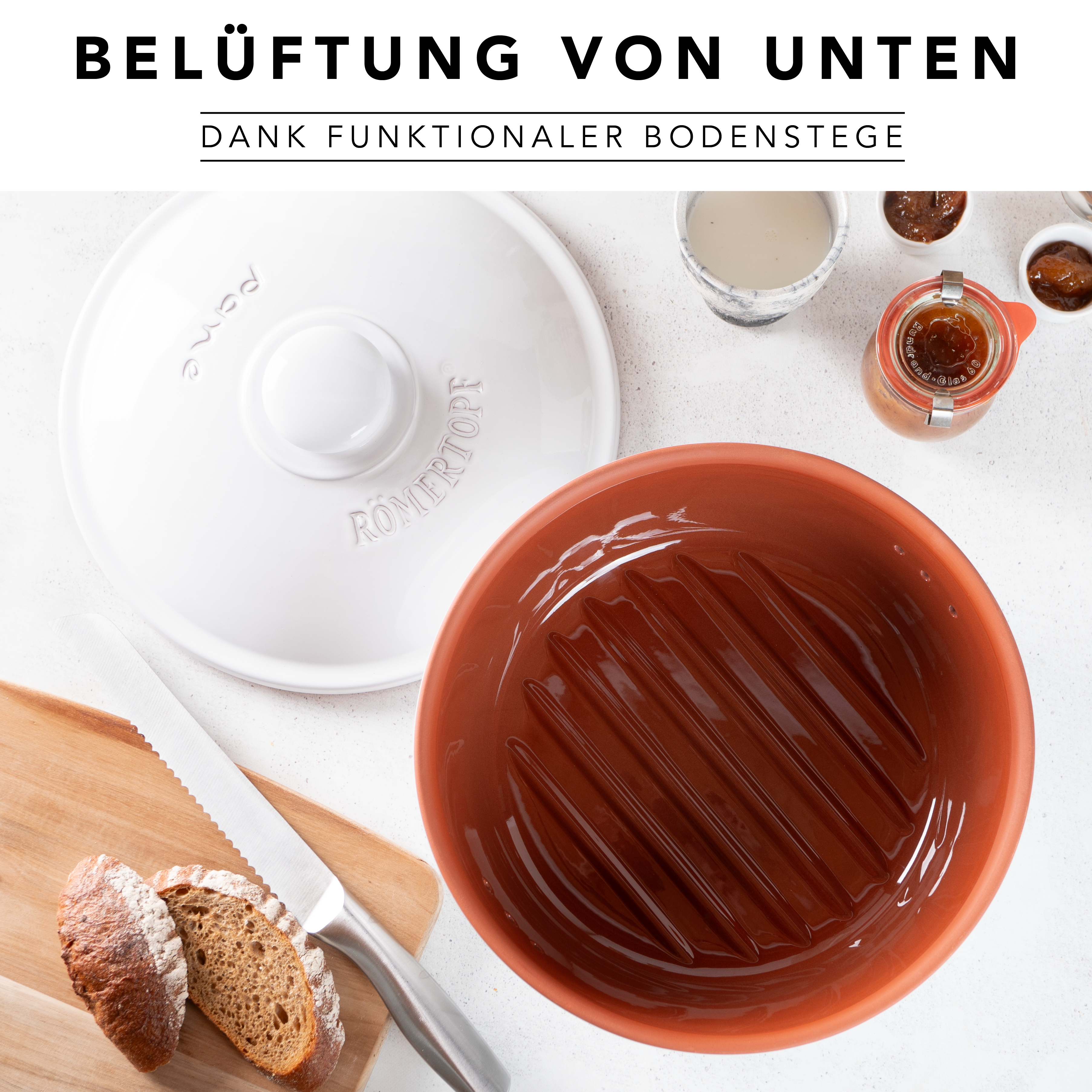 Römertopf Brotfrische Topf rund Weiß 9185211 Rippen