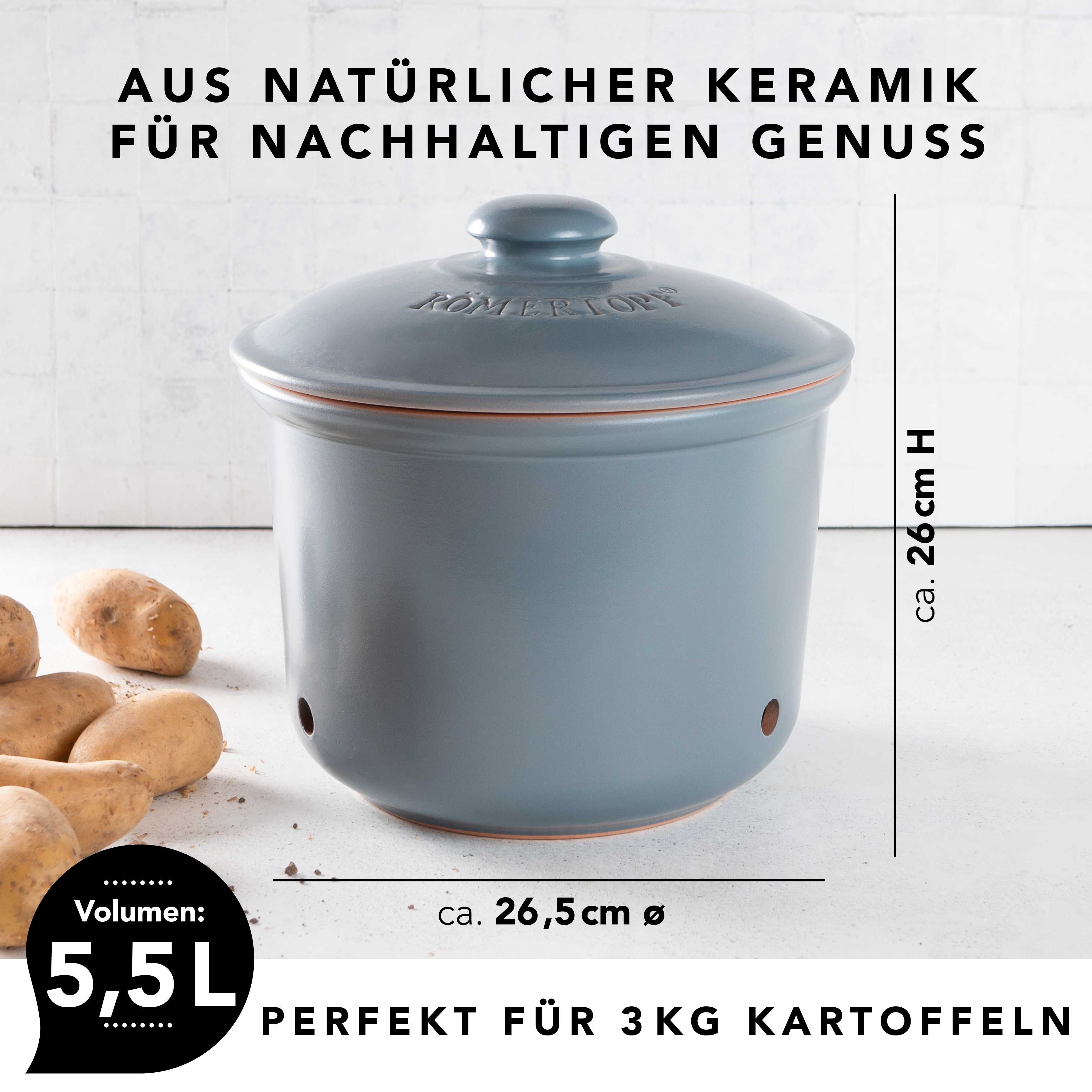 Römertopf Frische-Topf MAXI PLUS Kartoffel Blau Grau 9145392 Maße