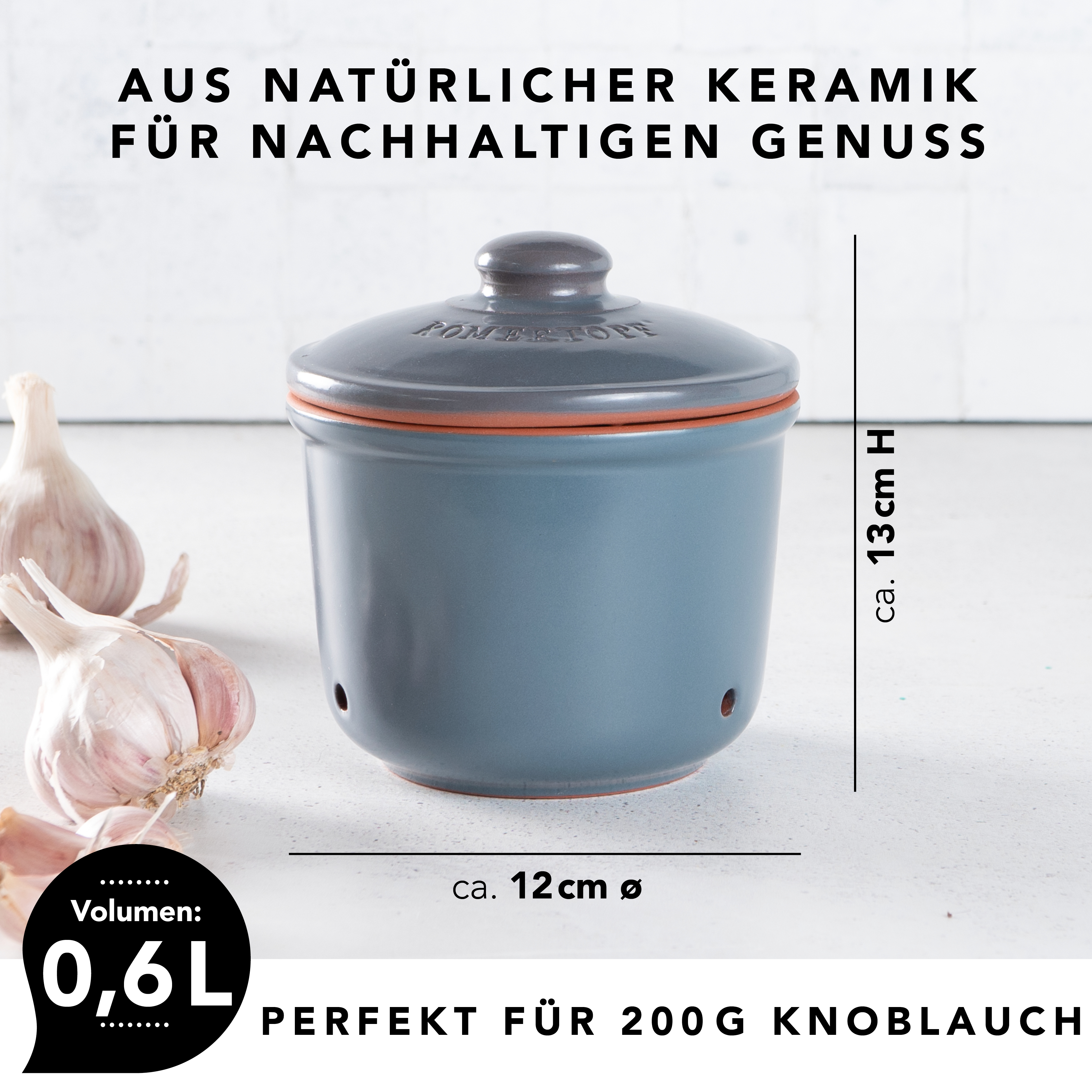 Römertopf Frische-Topf MINI Knoblauch blau grau 9145192 Maße