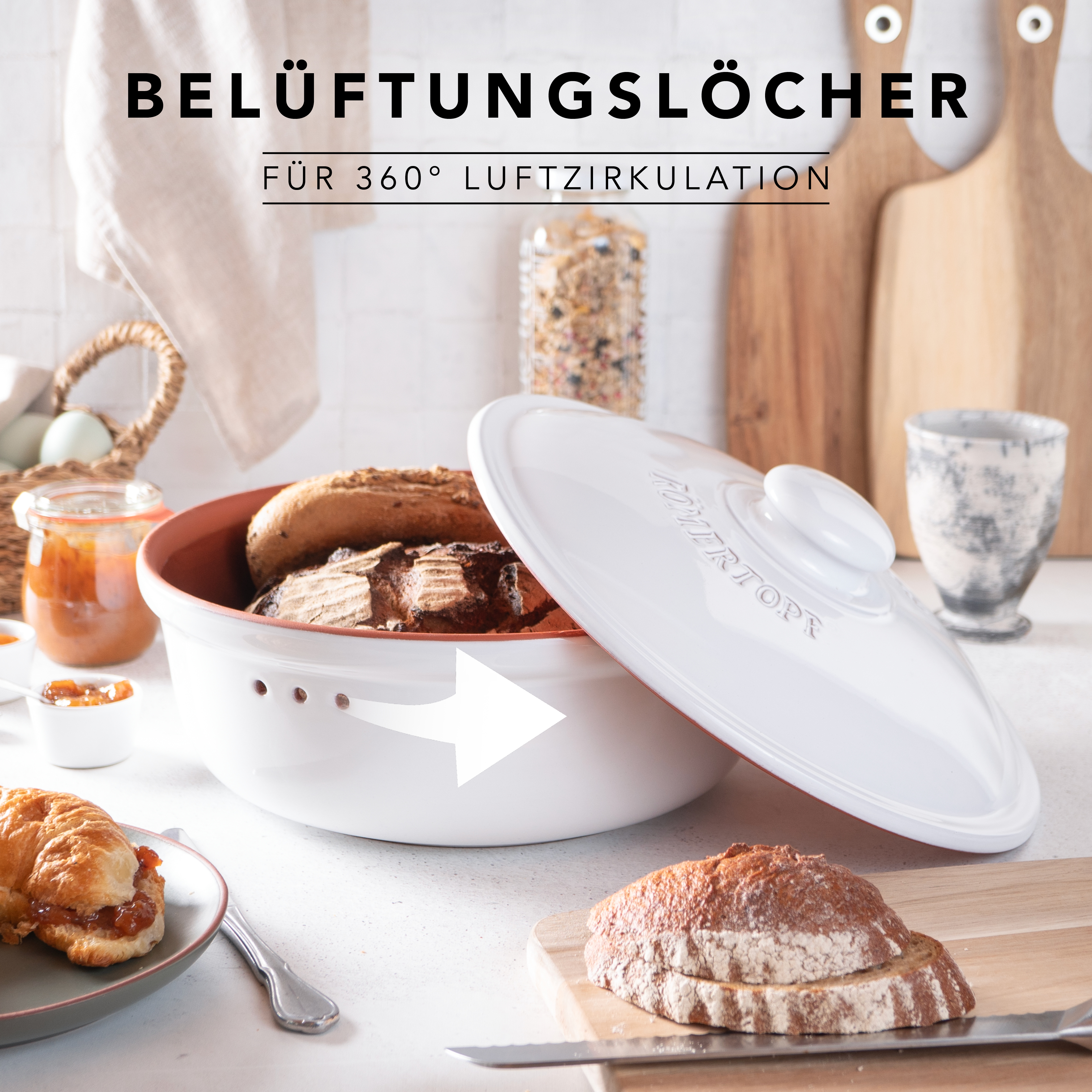 Römertopf Brotfrische Topf rund Weiß 9185211 Lüftung